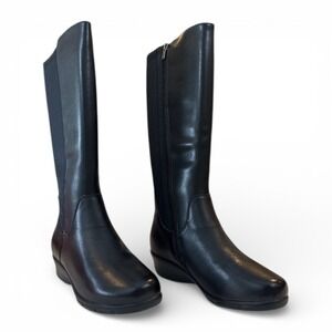 Propét Women's Black Knee High Boots‎ WFX195L Sz 7.5 Stretch Calf Extra Wide NIB